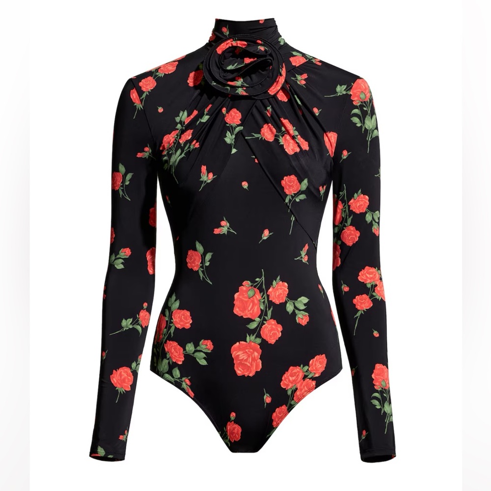 MAGDA BUTRYM ROSE APPLIQUÉ WRAPOVER BODYSUIT SZ XS